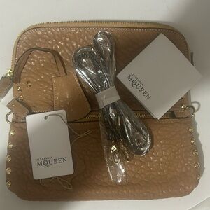 Alexander McQueen Brown Leather Clutch with Gold Accents